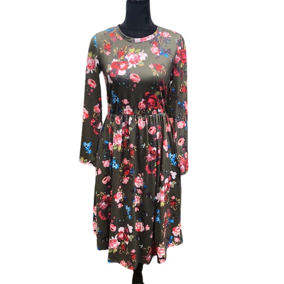 Zesica Hunter Green Pink Floral Long Sleeve Dress size Small - Picture 7 of 11